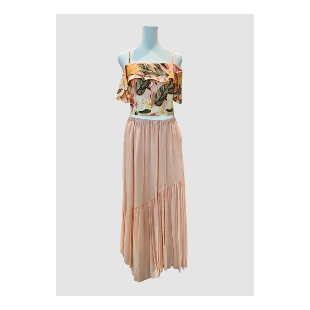 Joie Pink Island Floral Saphira Linen Top and Maxi Skirt Set